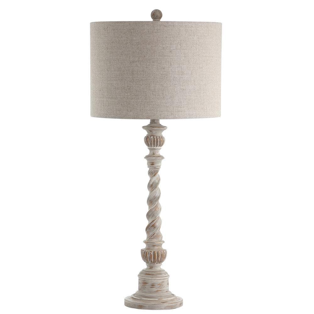 Regent 33" White Wash Rustic Resin Table Lamp with Linen Shade