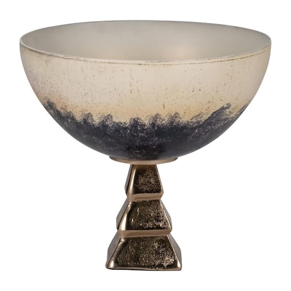 Ivory 11 in. x 11 in. Glass Round Ombre Decorative Bowl with Stand
