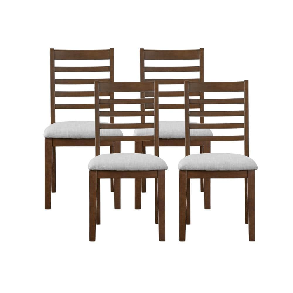 5 Piece Rectangular Wood Top Extendable Dining Table Set with Upholstered Chairs, Walnut + Beige, Seats 4