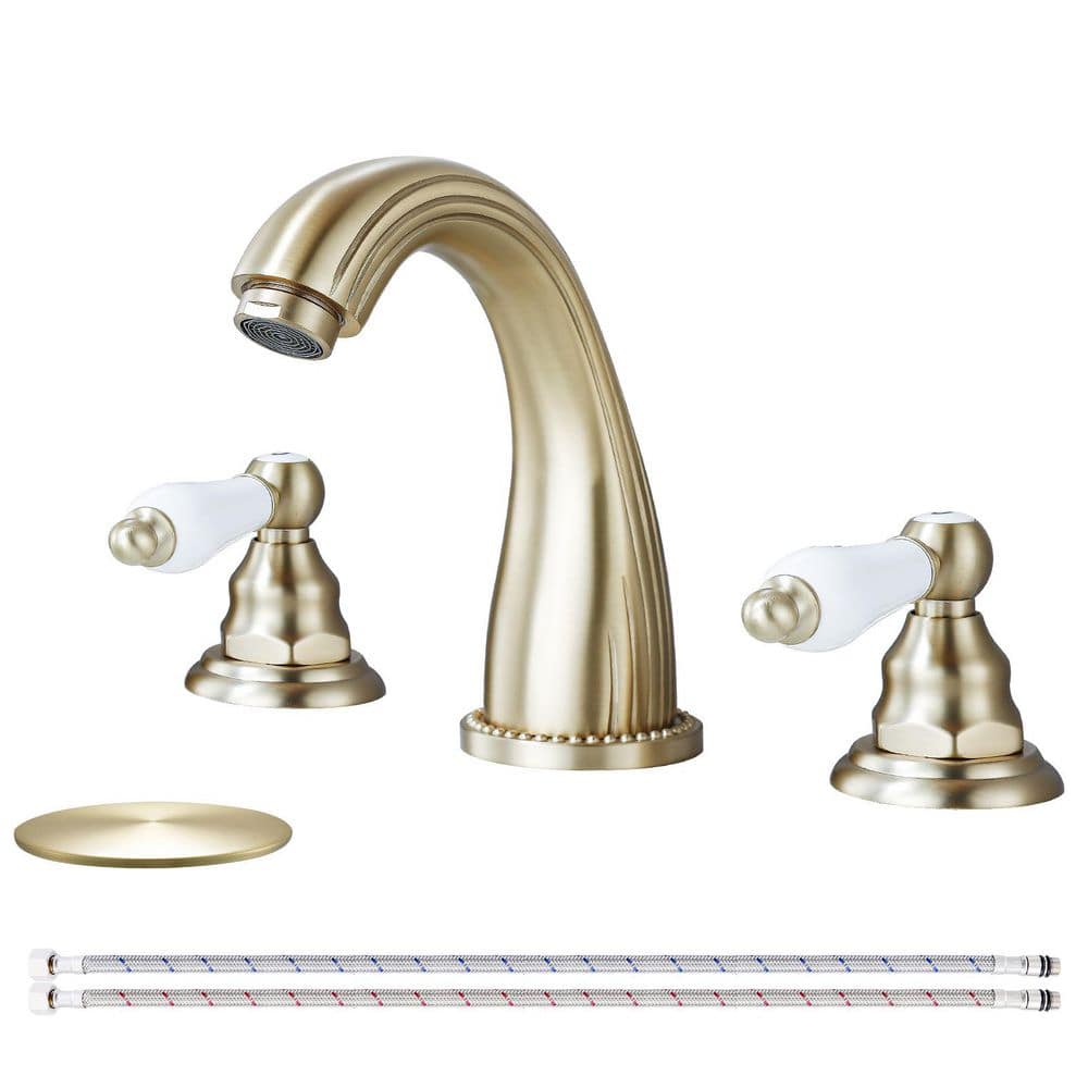 2 Handles 8 in. Widespread Bathroom Faucet 3-Hole Sink Faucet with Pop-Up Drain in Brushed Gold price history on PriceWatchPro