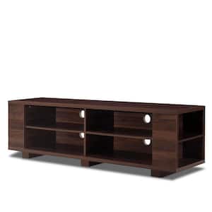 Welwick Designs 58 in. W Walnut Solid Wood TV Stand with Cutout