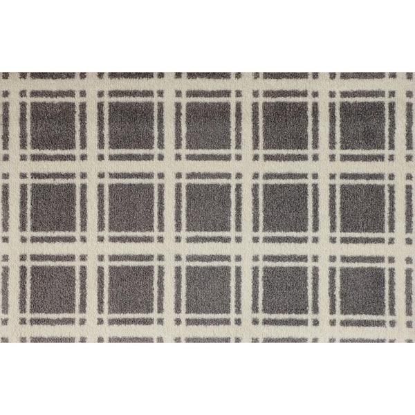 Bungalow Flooring ColorStar Prairie Grid Gray 22 in. x 34 in. Machine Washable Indoor Door Mat