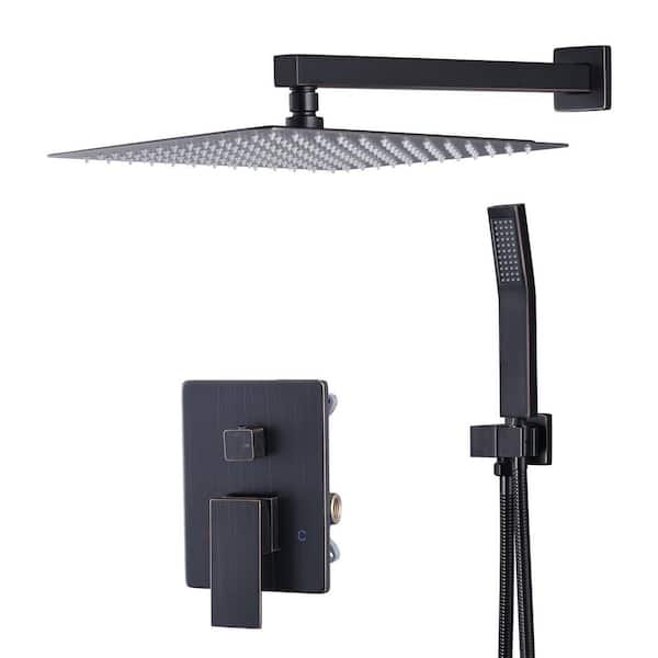 Single Handle 2-Spray Shower Faucet Set 1.8 GPM 12 in. Rain Shower Head and Handheld Spray with Valve in. Bronze