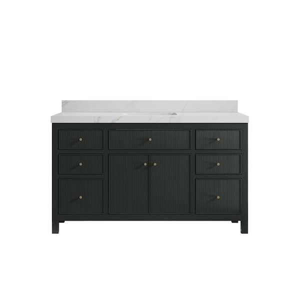 Willow Collections Sonoma 60 in. Single Sink Freestanding Dark Green Bath Vanity with Calacatta Sienna Quartz Top Unassembled