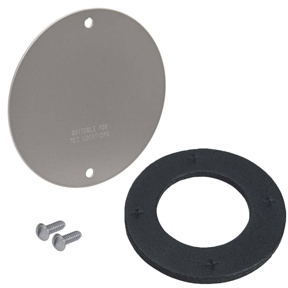 4 inch Round Metal Weatherproof Blank Electrical Outlet Cover, Gray