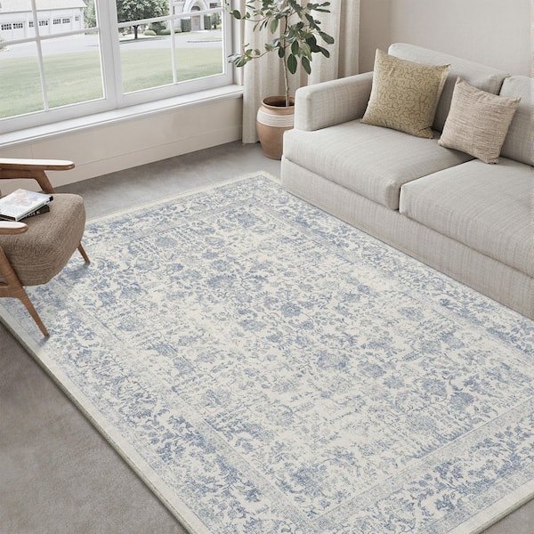 Entomology Blue 5 ft. x 7 ft. Vintage Floral Area Rug