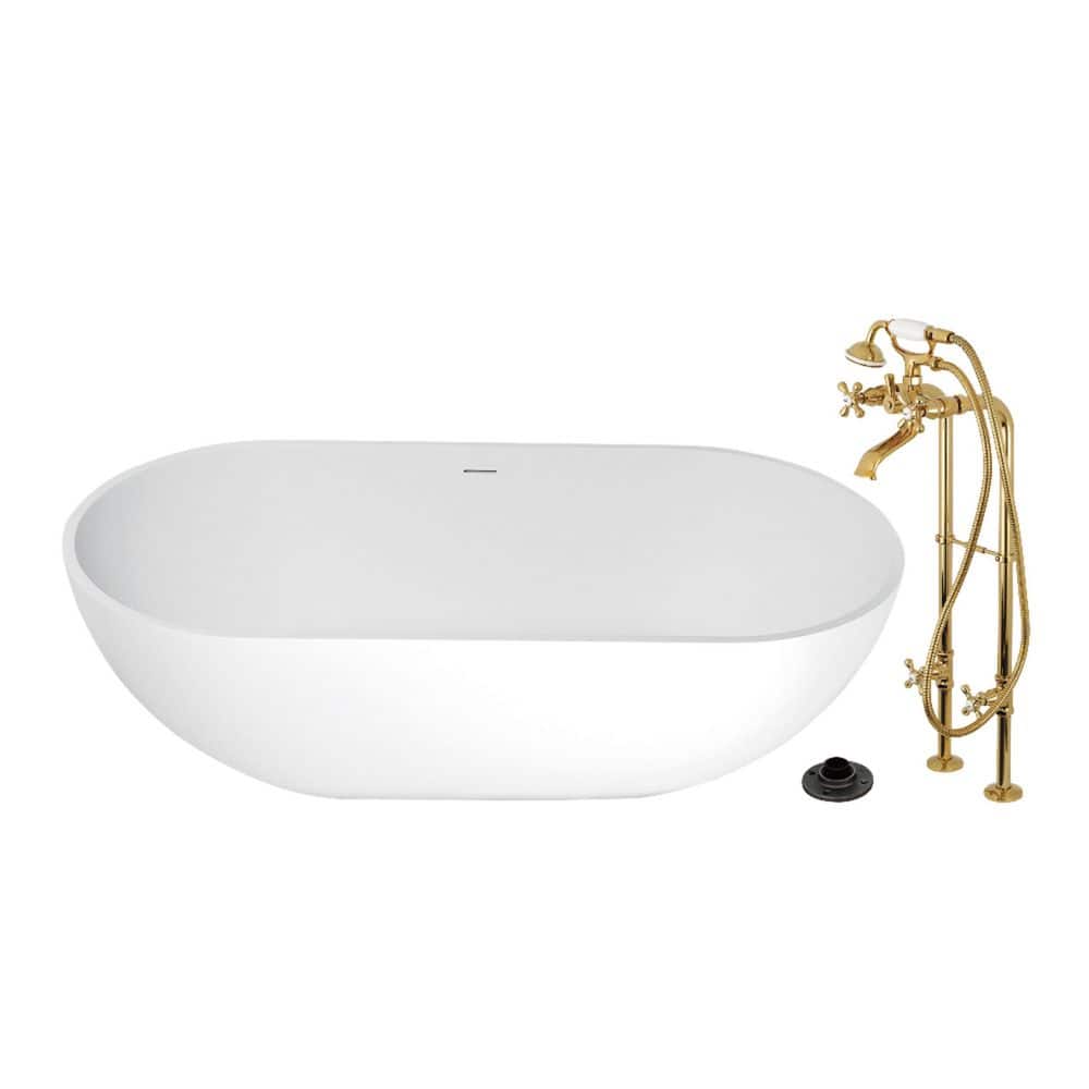 Arcticstone 70.1 in. x 34.6 in. Surface White Stone Flatbottom Soaking Freestanding Bathtub in White/Polished Brass price history on PriceWatchPro