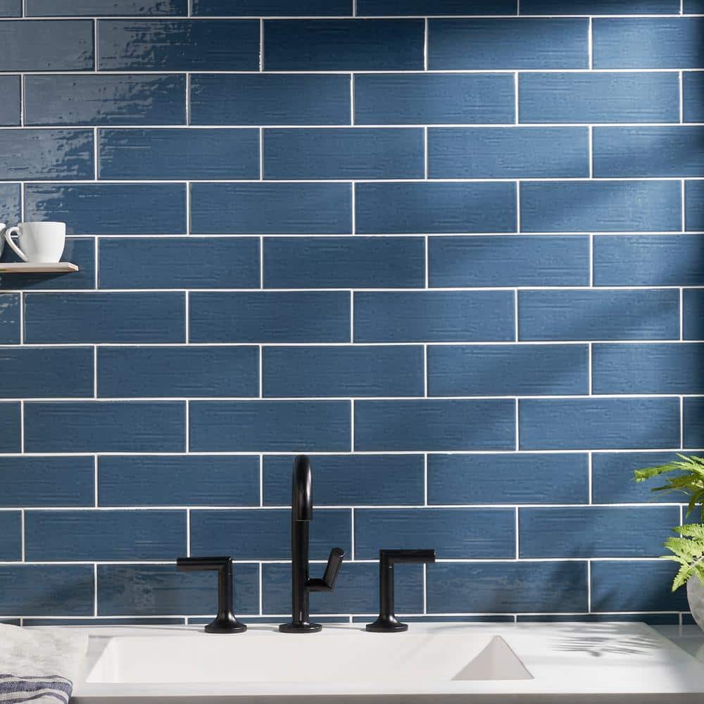 Hearth Blue Polished Porcelain Subway Wall Tile 3" x 9"