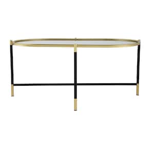 23.6 in. Black/Gold Oval Glass Console Table