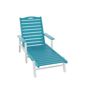 Outdoor Blue and White Plastic Chaise Lounge Chair Adirondack with 6 Adjustable