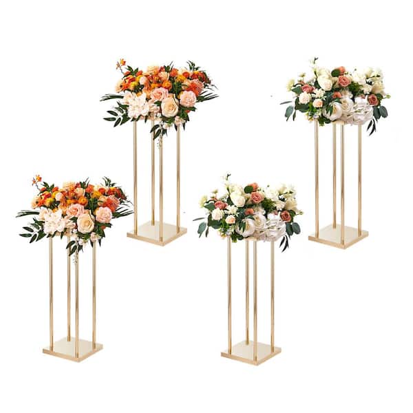 VEVOR 4 PCS Gold Metal Column Wedding Flower Stand 23.6 in./60 cm High With Metal Laminate Vase Geometric Centerpiece Stands