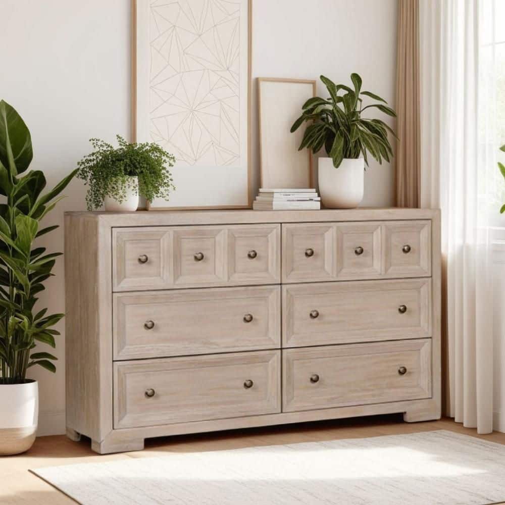 Kizie Bronze and Beige 6-Drawer 62 in. Wide Dresser without Mirror