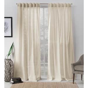 Bella Natural Solid Sheer Hidden Tab / Rod Pocket Curtain, 54 in. W x 84 in. L (Set of 2)