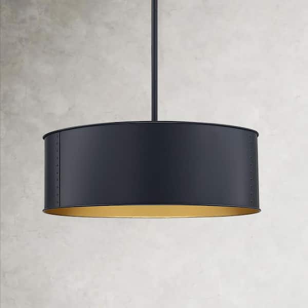 TRUE FINE Trent 20 in. 4-Light Black Drum Chandelier