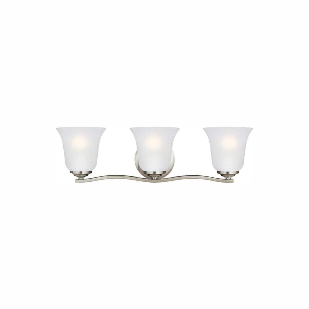 Brushed Nickel 3-Light Vanity with Satin Etched Glass Shades