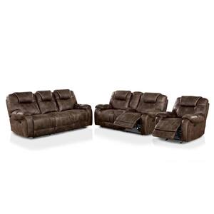 Trallie 3-Piece Dark Brown Reclining Sofa Set