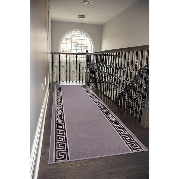 Meander Custom Sizes Gray 48 in. x 32 in. Indoor Stair Tread Cover Matching Runner Rug Slip Resistant Backing