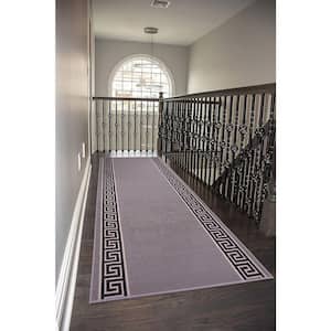 Meander Custom Sizes Gray 48 in. x 32 in. Indoor Stair Tread Cover Matching Runner Rug Slip Resistant Backing