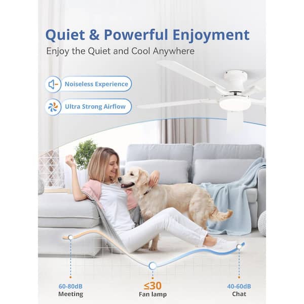 52 in. White Indoor Dimmable LED 6-Speed Low Profile Ceiling Fan with Lights and Remote Control Dual-Finish Blades