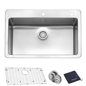 18-Gauge Stainless Steel 33 in. Single Bowl Drop-In Tight Radius Kitchen Sink with Bottom Grid