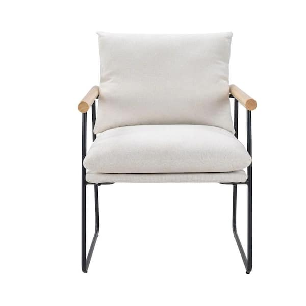 Outdoor Modern Accent Chair-Comfy Vanity Chair with Removable Cushion (White)