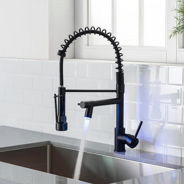 Single Handle No Sensor Pull Down Sprayer Kitchen Faucet with Pot Filler and LED Light in Matte Black - 50 LED