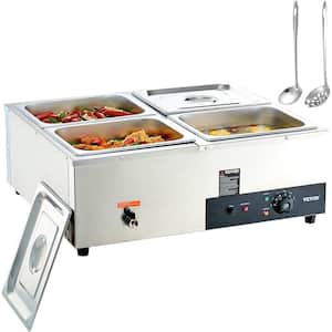 4-Pan Commercial Food Warmer 4 x 12 qt. Electric Steam Table 1200W Countertop Stainless Steel Buffet Bain Marie