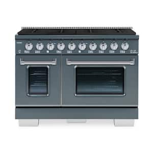 BOLD 48 in 6.7 CF 8-Burners Freestanding Double Oven Dual Fuel Range-Gas Stove & Electric Oven-GR RAL 7031 W/Chrome Trim