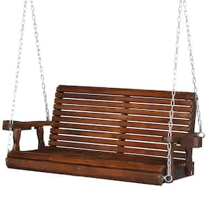 3-Person 5.5 ft. Wooden Porch Swing Patio Bench for Courtyard and Garden, Upgraded with 880 lbs. Load Capacity Brown