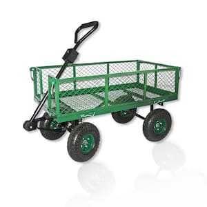 38 in. x 20 in. 5.5 cu. ft. Capacity Green Metal Garden Cart with Pneumatic Wheels and Padded Handle