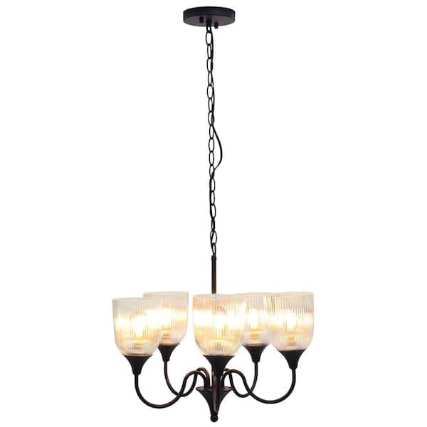 PUDO 4.72 in. Black 5-Light Moden Pendant Light with Adjustable Height
