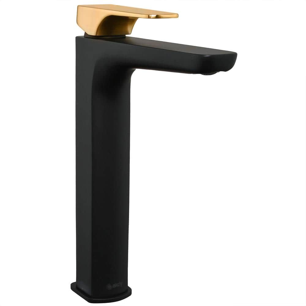 Single Hole Single-Handle Vessel Bathroom Faucet in Matte Black with Brushe