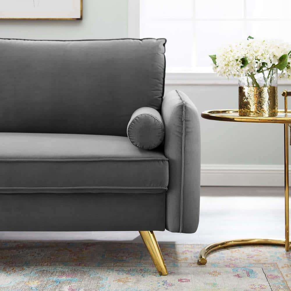 Revive 72'' Gray Performance Velvet Lawson Sofa with Gold Legs