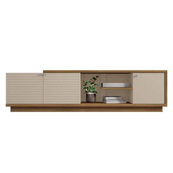THE URBAN PORT 76.7 in. Brown and Off-White Wooden TV Stand with 3-Doors and Grain Details Fits upto 65 in. TV