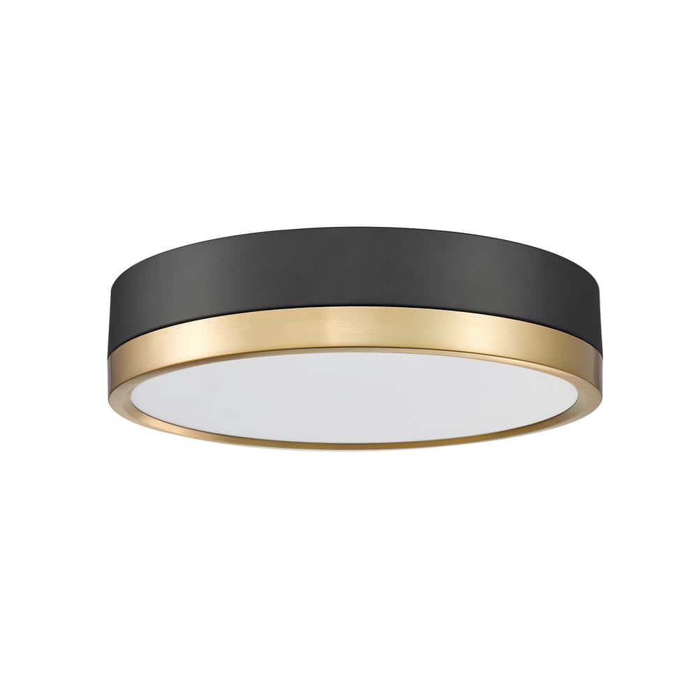 12" Matte Black and Modern Gold LED Drum Ceiling Light