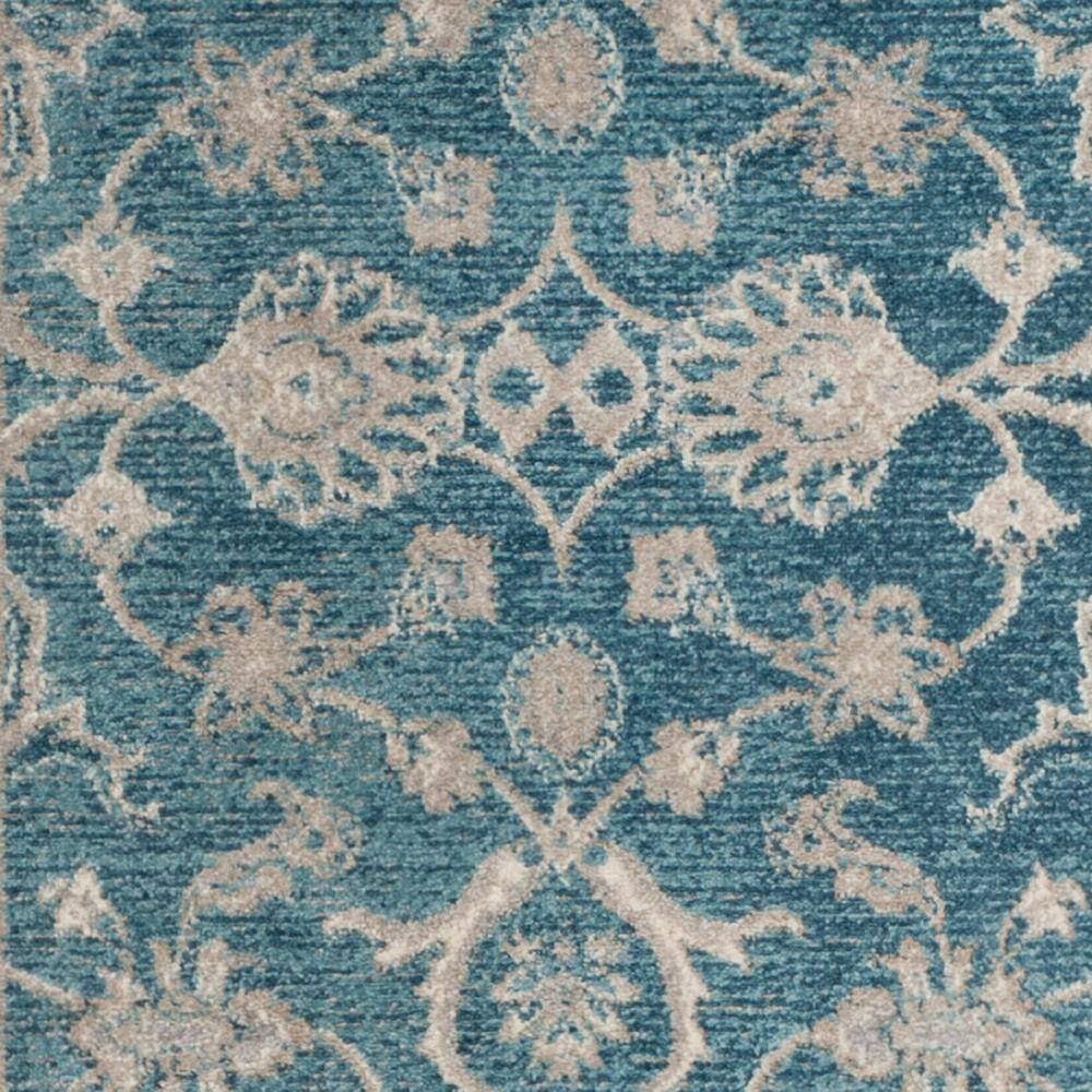 Blue and Beige Stain-Resistant Floral Runner Rug