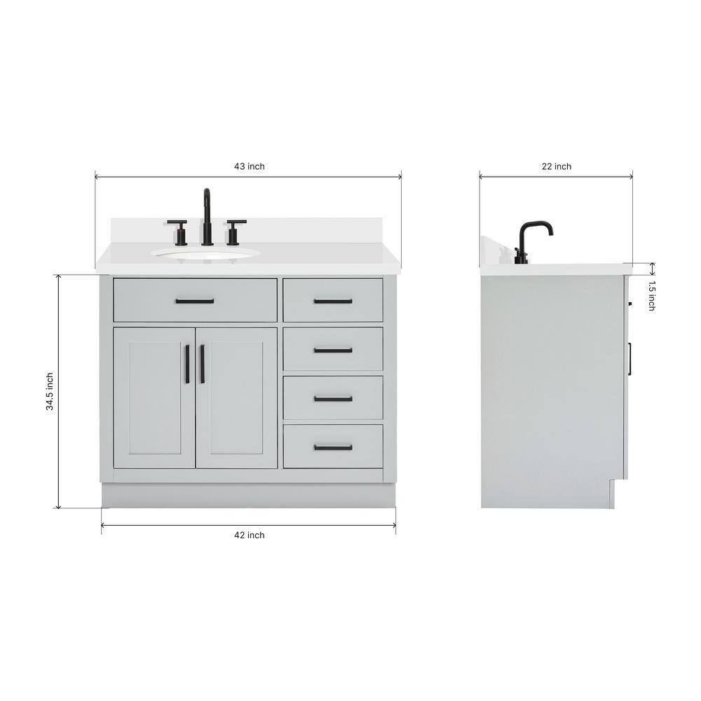 Hepburn 43" Gray Hardwood Freestanding Single Vanity with Quartz Top