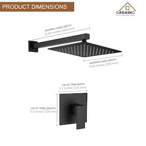 Single-Handle 1-Spray Square with 1.5 GPM 10 in. High Pressure Shower Faucet in Matte Black (Valve Included)
