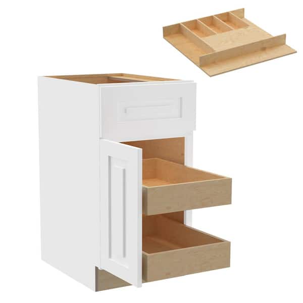 Home Decorators Collection Grayson 18 in. W x 24 in. D x 34.5 in. H Assembled Plywood Base Kitchen Cabinet in Pacific White with 2ROT Cutlery LH