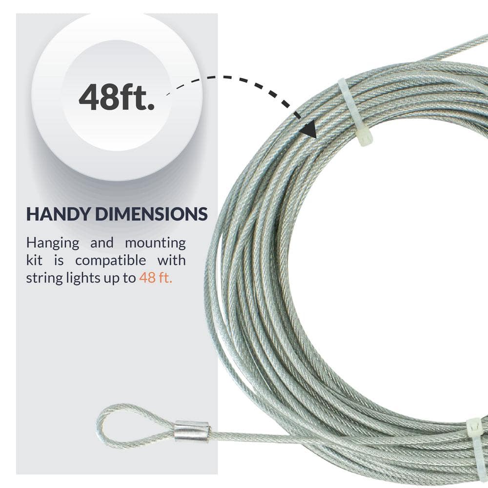 Silver 48 ft Outdoor LED String Light Hanging Kit