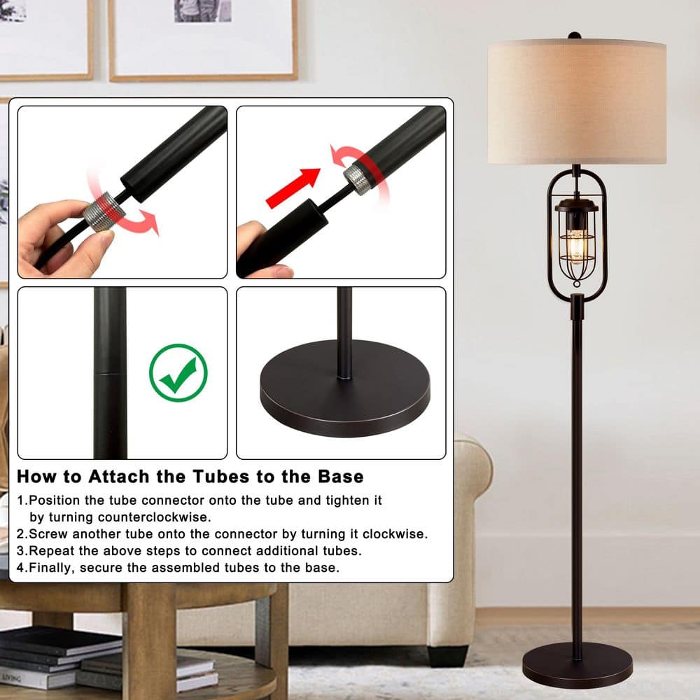 62.5" Bronze Arc Floor Lamp with Lantern Night Light