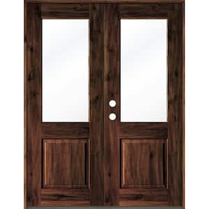 64 in. x 96 in. Rustic Knotty Alder Wood Clear Half-Lite red mahogony Stain Right Active Double Prehung Front Door