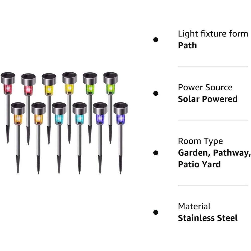 Multicolor Stainless Steel Solar LED Pathway Lights, 12-Pack