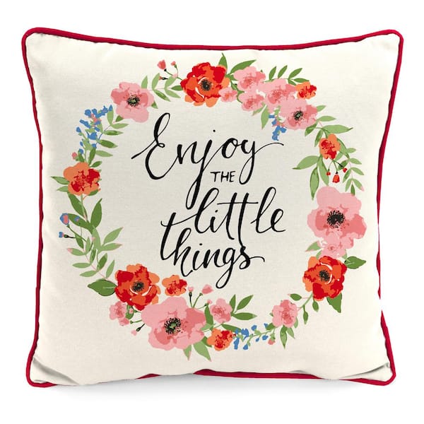 Jordan Manufacturing 16 in. L x 16 in. W x 4 in. T Outdoor Throw Pillow in Little Things Wreath
