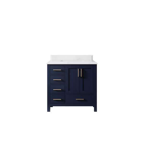 Willow Collections Malibu 36 in. W x 22 in. D x 36 in. H Single Sink Bath Vanity Center in Navy Blue with Cove Edge Empira Quartz Top