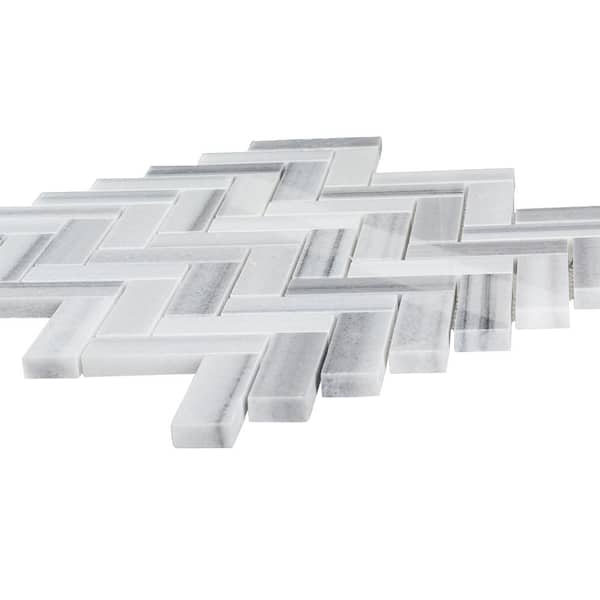 Jeffrey Court Zebra Plains Gray Herringbone 11 in. x 12.75 in. x 10 mm Polished Marble Mosaic Wall/Floor Tile