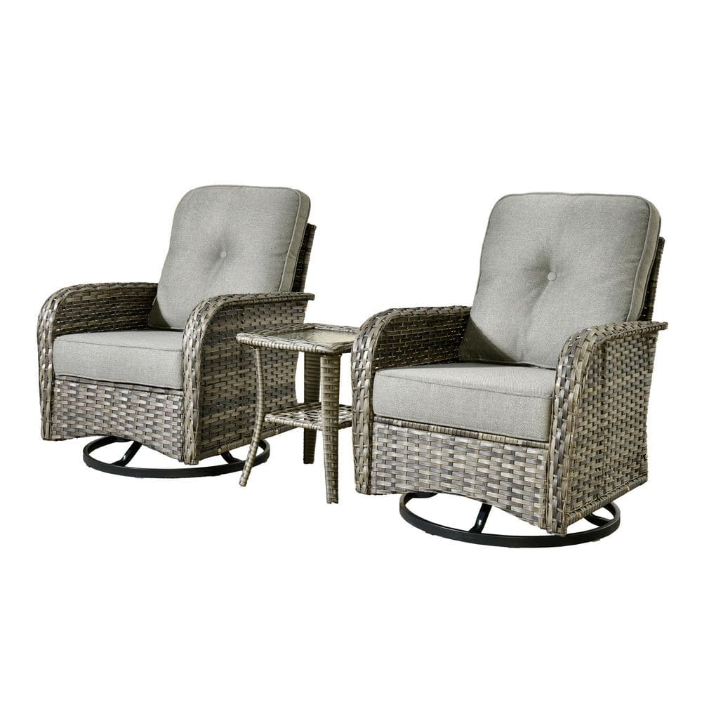 Melora Gray 3-Piece Wicker Outdoor Lounge Swivel Recliner Chair with Dark Gray Cushions and Side Table, for Patio, Porch price history on PriceWatchPro