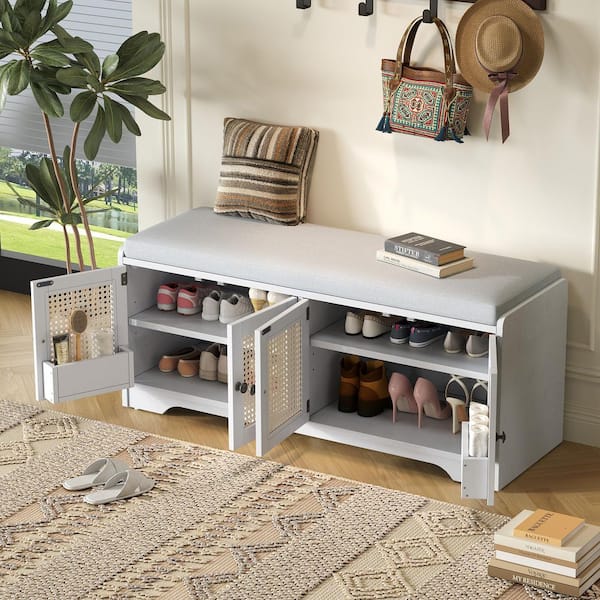 Harper & Bright Designs White Storage Bench with Removable Beige
