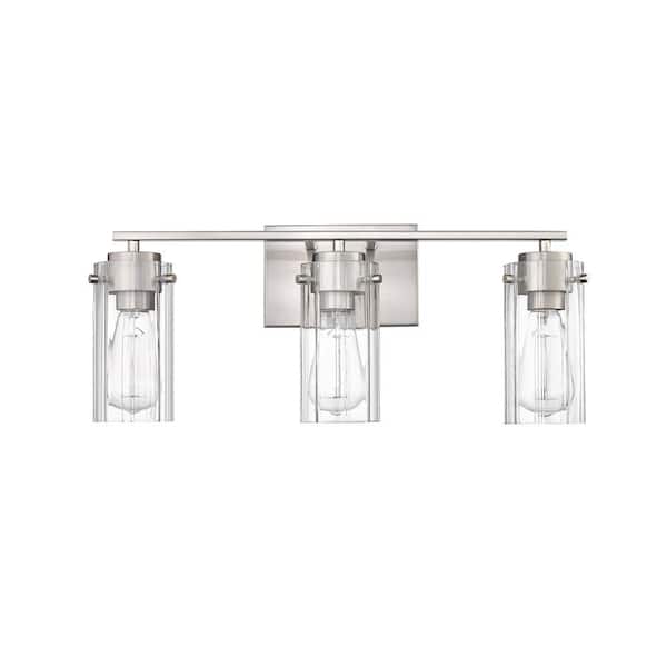 Serena 21.5 in. 3-Light Brushed Nickel Vanity-Light with Clear Ribbed Glass