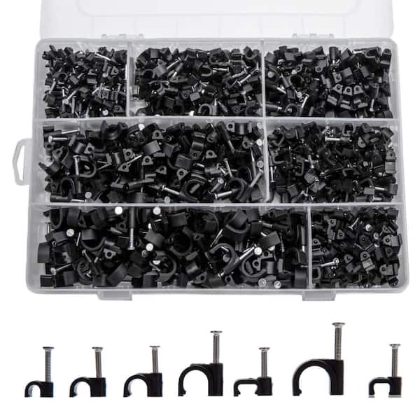 700-Piece Cable Clips with Steel Nails, Assorted 4-10 mm Round and Square Wire Wall Clips for Ethernet